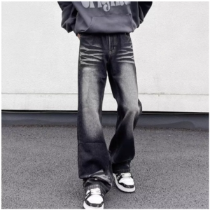 Solid Color High Street Washed Loose Casual Jeans