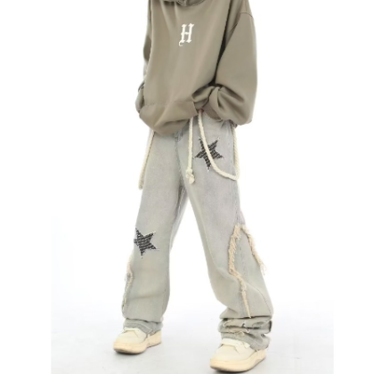 Embroidered Summer Retro Loose Wide Leg Straight Korean Pants