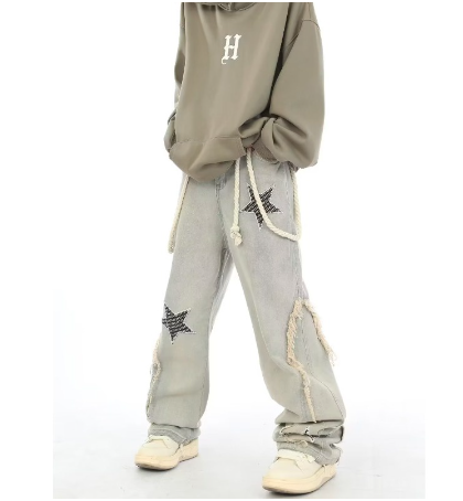 Embroidered Summer Retro Loose Wide Leg Straight Korean Pants