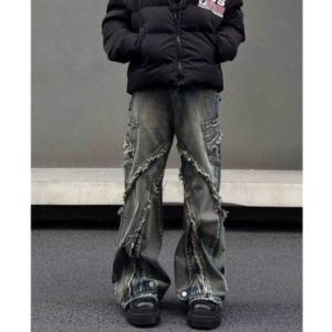 Men's High Street Double Splicing Distressed Jeans