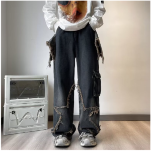 Retro Loose Solid Color Slim Jeans New Fashion All-Match Burr Straight