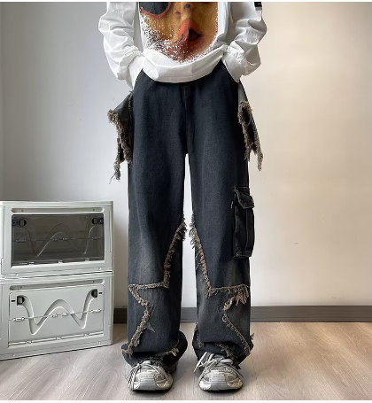 Retro Loose Solid Color Slim Jeans New Fashion All-Match Burr Straight