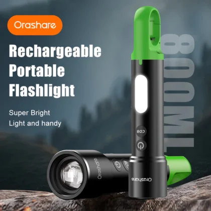 Rechargeable Flashlight COB Super Bright Torch With Hook